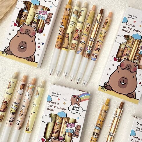 6 Pcs Capybala Retractable Cute Cartoon Capybara Pens 0.5mm Black Ink Soft Grip Gel Ink Aesthetic Office School Supplies for Girls Boys Women Men in Saudi Arabia