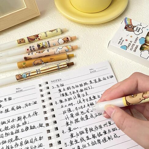 6 Pcs Capybala Retractable Cute Cartoon Capybara Pens 0.5mm Black Ink Soft Grip Gel Ink Aesthetic Office School Supplies for Girls Boys Women Men in Saudi Arabia