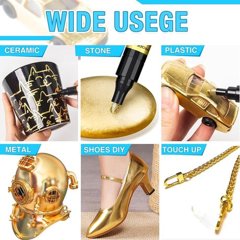 5 Liquid Gold Paint Pens for Art, Mirror Chrome Marker, Reflective Gloss Permanent Marker, Touch Up Repair Paint Pen for Model, Wood, Rock, Glass, and Christmas Ornaments Craft (2-3mm / 1mm / 1-3mm) in Saudi Arabia