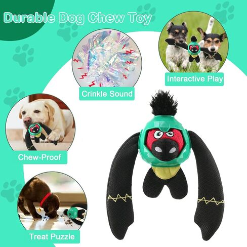 Tough Dog Toys – Crinkle Dog Chew Toys to Keep Them Busy, Interactive Treat Dispensing Puppy Puzzle Toys for Boredom Relief, Less Stuffed Pet Toys for Small, Medium and Large Dogs (Green) in Saudi Arabia