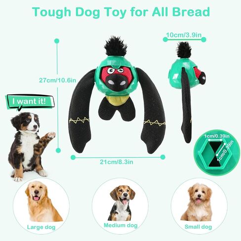 Tough Dog Toys – Crinkle Dog Chew Toys to Keep Them Busy, Interactive Treat Dispensing Puppy Puzzle Toys for Boredom Relief, Less Stuffed Pet Toys for Small, Medium and Large Dogs (Green) in Saudi Arabia