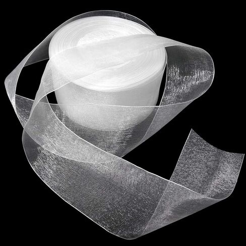 Honbay 50 Yards Shimmer Sheer Organza Satin Ribbon (White) in Saudi Arabia