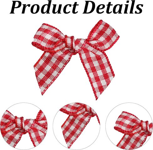 pson 50 Pack Red & White Checkered Ribbon Bows, Handmade Mini Gingham Ribbon Bows for Hair Accessories, DIY Craft Projects, Party, Wedding, Decoration(32mm*35mm) in Saudi Arabia
