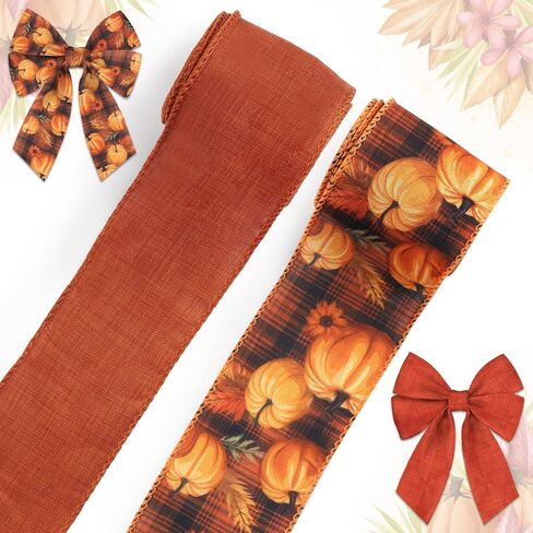 ABTOLS 2 Roll 10 Yards Fall Ribbons, 2.5" Orange Solid Wired Edge Burlap Ribbon Sunflower Pumpkin Ribbon Thanksgiving Farmhouse Wrapping Ribbon for Autumn Home Party Decor Gift DIY Crafts Wreaths Bow in Saudi Arabia