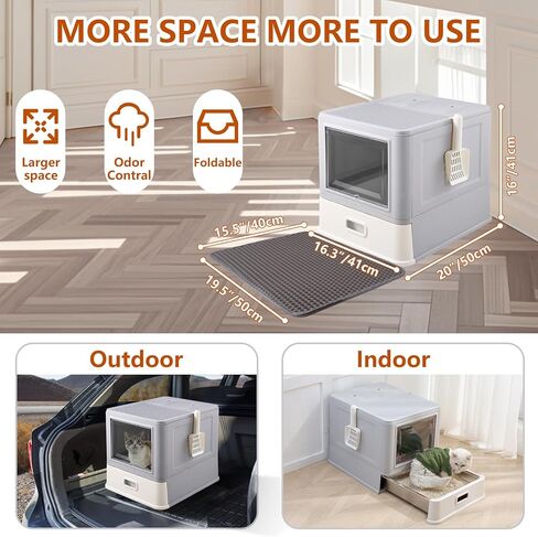 صندوق فضلات القطط من الفولاذ المقاوم للصدأ للتحكم في الرائحة من ELEGX، طقم صندوق فضلات معدني كبير 4 في 1 للقطط، صندوق فضلات معدني مغلق قابل للإزالة مع حاوية عالية الجوانب، بساط فضلات القطط ومغرفة، سهل التنظيف للغاية in Kuwait