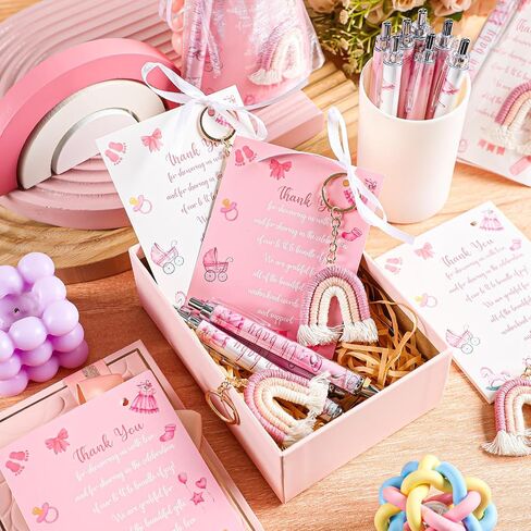 20 Set Girls and Boys Baby Shower Favors Gifts for Guests Baby Shower Pens Rainbow Cloud Boho Keychain Thank You Cards and Organza Bags for Gender Reveal Party Favor(Blue) in Saudi Arabia
