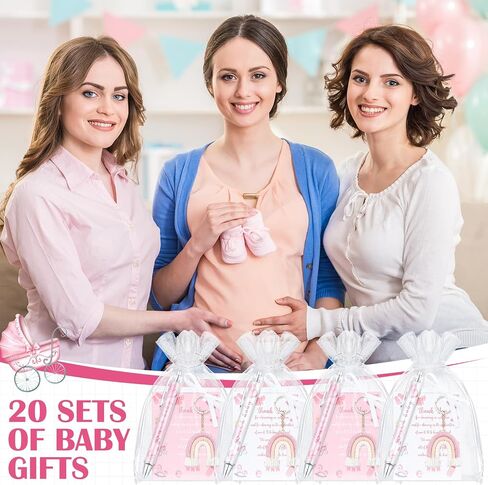 20 Set Girls and Boys Baby Shower Favors Gifts for Guests Baby Shower Pens Rainbow Cloud Boho Keychain Thank You Cards and Organza Bags for Gender Reveal Party Favor(Blue) in Saudi Arabia