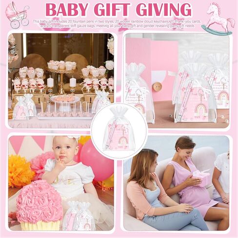 20 Set Girls and Boys Baby Shower Favors Gifts for Guests Baby Shower Pens Rainbow Cloud Boho Keychain Thank You Cards and Organza Bags for Gender Reveal Party Favor(Blue) in Saudi Arabia
