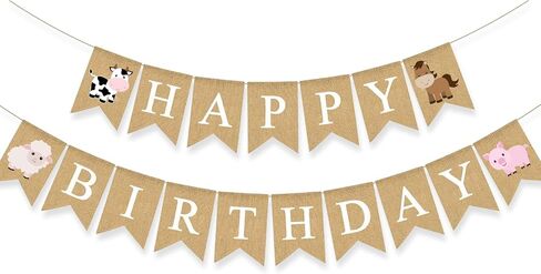 Farm Animal Birthday Banner Party Decoration Barnyard Cow Horse Sheep Pig Garlands Boys Girls Farmhouse Supplies White in Kuwait