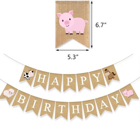 Farm Animal Birthday Banner Party Decoration Barnyard Cow Horse Sheep Pig Garlands Boys Girls Farmhouse Supplies White in Kuwait