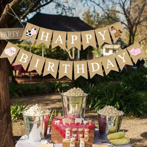 Farm Animal Birthday Banner Party Decoration Barnyard Cow Horse Sheep Pig Garlands Boys Girls Farmhouse Supplies White in Kuwait