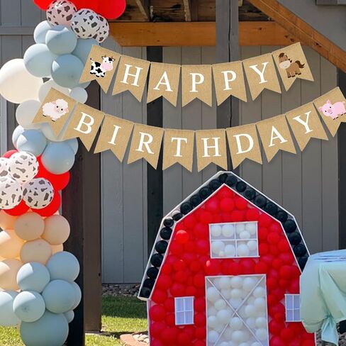 Farm Animal Birthday Banner Party Decoration Barnyard Cow Horse Sheep Pig Garlands Boys Girls Farmhouse Supplies White in Kuwait