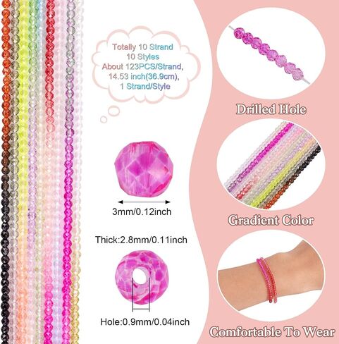 Beadthoven 3160pcs 3mm Glass Crystal Beads Faceted Rondelle Imitation Jade Glass Bead Strands for Jewelry Making Tiny Crystal Gemstone Beads Spacers Bulk for DIY Bracelet Necklace Earrings in Saudi Arabia