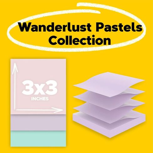 Post-it 100% Recycled Paper Super Sticky Pop-up Notes, 18 Sticky Note Pads, 3 in. x 3 in.,Wanderlust Pastels, School Supplies and Office Products in Saudi Arabia