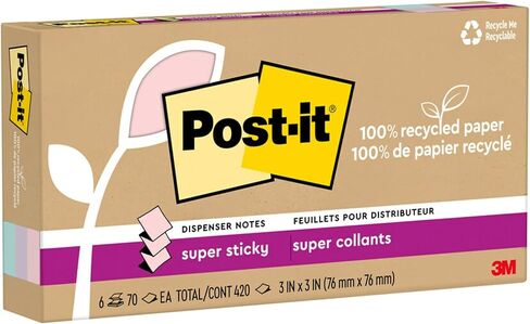 Post-it 100% Recycled Paper Super Sticky Pop-up Notes, 18 Sticky Note Pads, 3 in. x 3 in.,Wanderlust Pastels, School Supplies and Office Products in Saudi Arabia