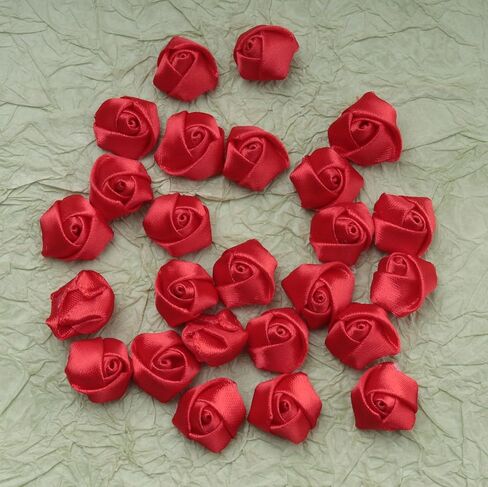 25 Pcs Satin Fabric Rose 1.5 CM Cute Mini Vintage Flowers for DIY Crafting Sewing Dress Hair Pin Headband Wedding Party Decoration Supplies (Red) in Saudi Arabia