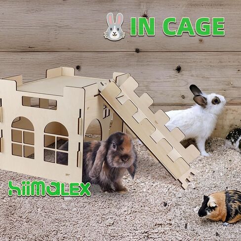 هدية hiimalex 3 في 1 للأرنب: قلعة أرنب خشبية مع منحدر وسرير قطيفة ونفق قابل للطي للأرانب الداخلية والخنازير الغينية والهامستر وقنفذ شينشيلا جربيل للعب الغميضة والراحة in Kuwait