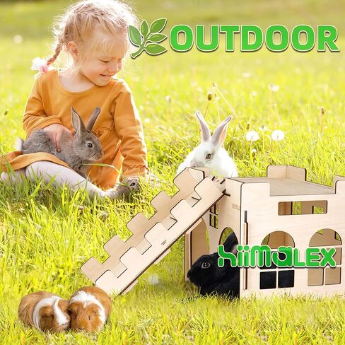 هدية hiimalex 3 في 1 للأرنب: قلعة أرنب خشبية مع منحدر وسرير قطيفة ونفق قابل للطي للأرانب الداخلية والخنازير الغينية والهامستر وقنفذ شينشيلا جربيل للعب الغميضة والراحة in Kuwait