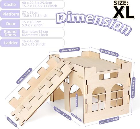 هدية hiimalex 3 في 1 للأرنب: قلعة أرنب خشبية مع منحدر وسرير قطيفة ونفق قابل للطي للأرانب الداخلية والخنازير الغينية والهامستر وقنفذ شينشيلا جربيل للعب الغميضة والراحة in Kuwait