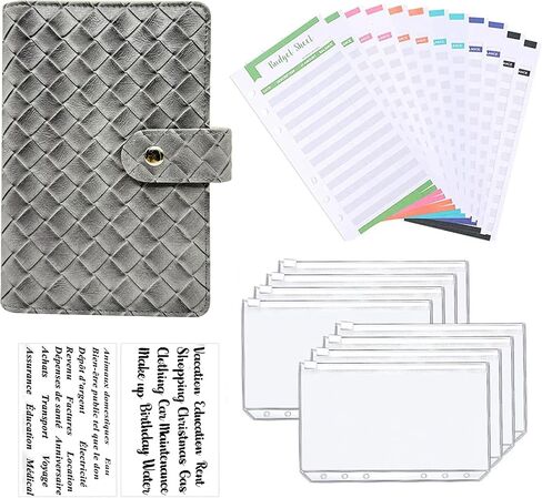 Braided a6 Gray Budget Binder Money Wallet Organizer Planner with Zipper Cash Envelopes Sheets and Stickers for Both Women and Men Office Holder leather-005GRY in Saudi Arabia