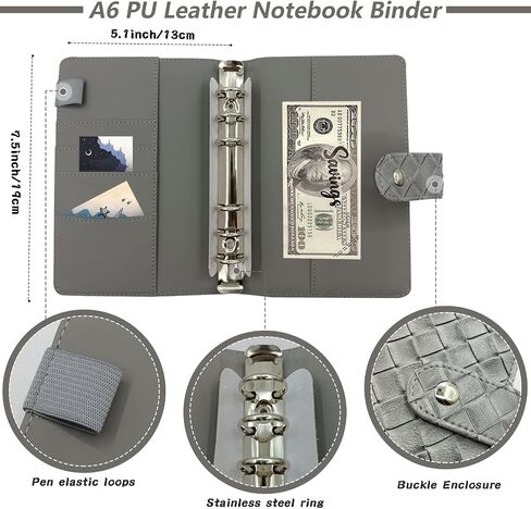 Braided a6 Gray Budget Binder Money Wallet Organizer Planner with Zipper Cash Envelopes Sheets and Stickers for Both Women and Men Office Holder leather-005GRY in Saudi Arabia