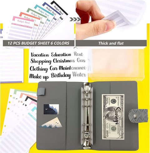Braided a6 Gray Budget Binder Money Wallet Organizer Planner with Zipper Cash Envelopes Sheets and Stickers for Both Women and Men Office Holder leather-005GRY in Saudi Arabia