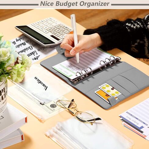 Braided a6 Gray Budget Binder Money Wallet Organizer Planner with Zipper Cash Envelopes Sheets and Stickers for Both Women and Men Office Holder leather-005GRY in Saudi Arabia