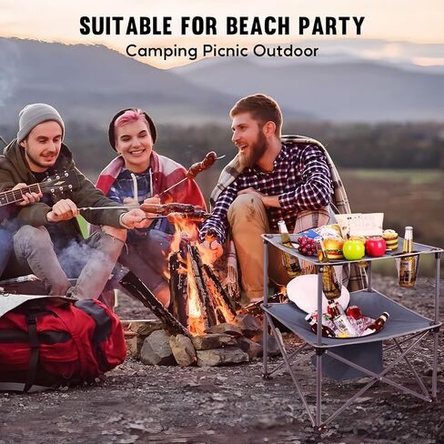 Portable Picnic Camping Table That Fold Up Lightweight, Folding Camping Table 77LBS Load-Bearing, Beach Table with 4 Tear Resistance Cup Holders, Carry Bag for Camp Outdoor Fishing in Saudi Arabia