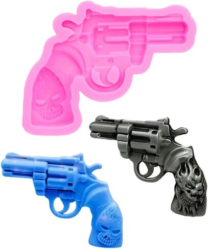 3D Pistol Shape Gun Halloween Military Theme Weapon Shape Resin Silicone Mold for DIY Charm Crystal Trinket Cake Top Decoration Epoxy Desserts Fondant Luggage Tag Craft Pendant Earrings Necklace Candy in Saudi Arabia