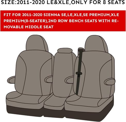 coverdream Custom Fit Sienna Car Seat Covers for Toyota Sienna L 2011 2012 2013 2014 2015 2016 2017 2018 2019 2020- Three Row,Polyester Auto Seat Covers(Full Set,Black) in Kuwait