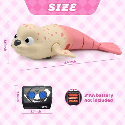 QUN XING Amphibious Remote Control Seal - 2.4Ghz Rechargeable Pool & Land Toy for Kids Ages 3-12, Waterproof Swimming & Crawling Robot with USB-C Charging,Cute Bath Toy for Toddlers & Boys Girls Pink in Saudi Arabia