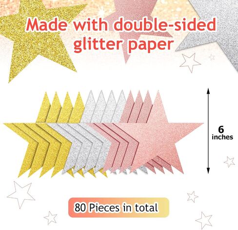 Gejoy 80 Pieces Glitter Star Cutouts Paper Star Confetti Cutouts for Bulletin Board Classroom Wall Party Decoration Supply (Gold, Silver, 6 Inches Length) in Saudi Arabia