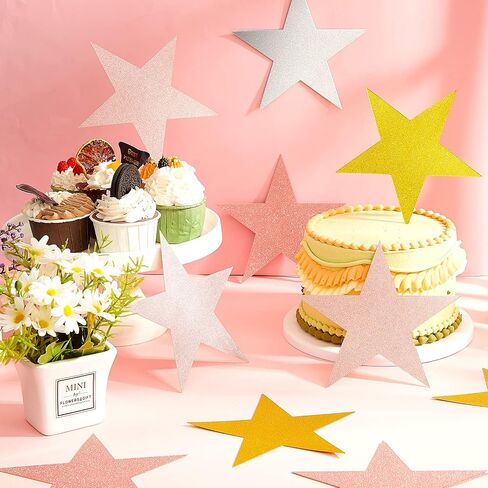 Gejoy 80 Pieces Glitter Star Cutouts Paper Star Confetti Cutouts for Bulletin Board Classroom Wall Party Decoration Supply (Gold, Silver, 6 Inches Length) in Saudi Arabia