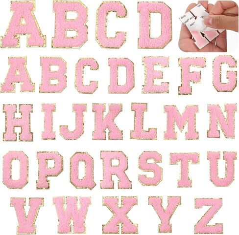 26pcs أحرف تصحيحات لماشية تشنيل بقع A-Z الأبجدية المطرزة preppy patche مع بريق للملابس على ظهر حقيبة الظهر DIY إصلاح قبعة （2.2 × 1.6 بوصة） (الذهب الوردي) in Kuwait