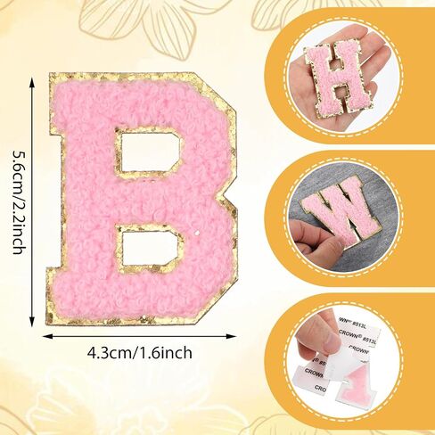 26pcs أحرف تصحيحات لماشية تشنيل بقع A-Z الأبجدية المطرزة preppy patche مع بريق للملابس على ظهر حقيبة الظهر DIY إصلاح قبعة （2.2 × 1.6 بوصة） (الذهب الوردي) in Kuwait