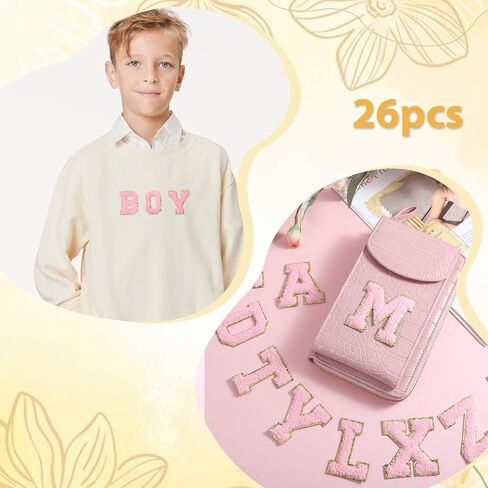 26pcs أحرف تصحيحات لماشية تشنيل بقع A-Z الأبجدية المطرزة preppy patche مع بريق للملابس على ظهر حقيبة الظهر DIY إصلاح قبعة （2.2 × 1.6 بوصة） (الذهب الوردي) in Kuwait