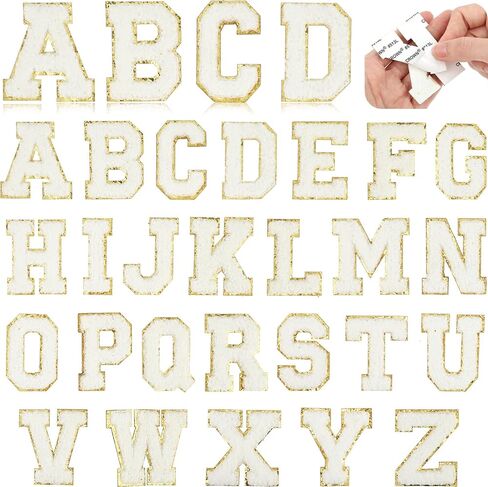 26pcs أحرف تصحيحات لماشية تشنيل بقع A-Z الأبجدية المطرزة preppy patche مع بريق للملابس على ظهر حقيبة الظهر DIY إصلاح قبعة （2.2 × 1.6 بوصة） (الذهب الوردي) in Kuwait