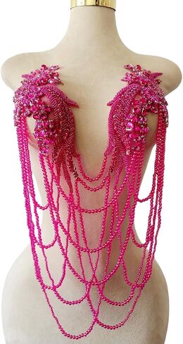 Handmade Rhinestone Fringe Patch Trim Crystal Beaded Applique for Sewing Crafts Wedding Party Decoration Bridal Dress Accessories 4.7X19.6inches (Black) in Saudi Arabia