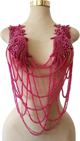 Handmade Rhinestone Fringe Patch Trim Crystal Beaded Applique for Sewing Crafts Wedding Party Decoration Bridal Dress Accessories 4.7X19.6inches (Black) in Saudi Arabia