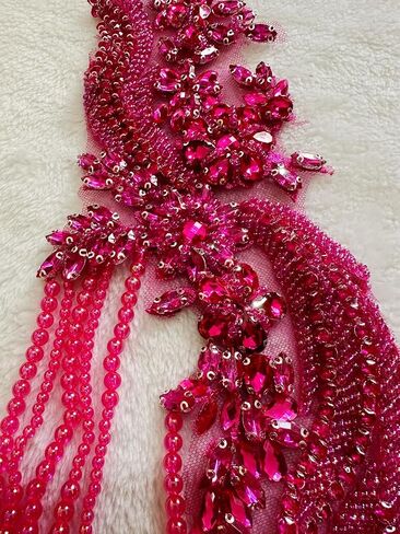 Handmade Rhinestone Fringe Patch Trim Crystal Beaded Applique for Sewing Crafts Wedding Party Decoration Bridal Dress Accessories 4.7X19.6inches (Black) in Saudi Arabia