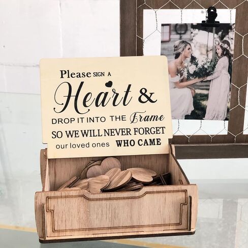 Y&K Homish Wedding Guest Book Alternative, Rustic Wedding Decorations for Reception, Favors for Guests 80 Hearts Green Wreath (Rustic Brown) in Saudi Arabia