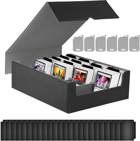 صندوق تخزين بطاقات التداول ، مربع 3000+ MTG Deck مع 24 مقسمات ملونة و 6 مؤيدين للبطاقات ، و Commander Card Deck Case تناسب بطاقات اللعبة السحرية ، Yugioh ، TCG ، PTG و Sport Cards (Black Blue) in Kuwait