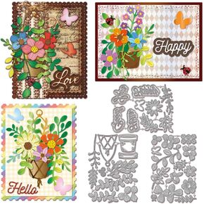 GLOBLELAND Hanging Basket Plants Cutting Dies for Card Making Layered Flower Leaf Splice Metal Die Cuts Stencils for DIY Embossing Paper Cuts Scrapbooking Decor