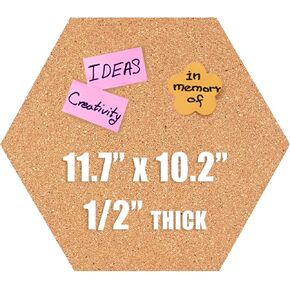 لوحة نشرة Bulletin Board Board Hexagon ، 1/2 "لوحات كورك صغيرة سميكة للجدران ، بلاط الفلين ذاتيًا لديكور المكتب المنزلي ، لوحة رسائل المدرسة (12 مم ، L2529،1pc)
