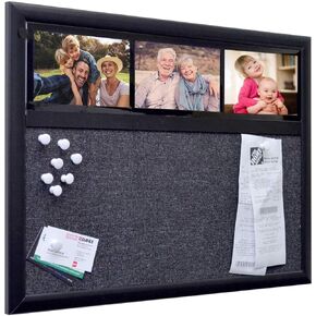 Ultimate Office Fabric Bulletin Board 24 × 18 Memo Board Plus ، 3 إطارات صور و pushpins Jumbo. تنظيم وعرض الصور والملاحظات والتذكير. مثالي للمنزل أو المكتب أو المقصورات أو الفصول الدراسية