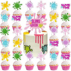 القبعات العليا كب كيك ، كعكة عيد ميلاد SPLIME SPIRES TOPPER ، إنها زخارف الحفلات الزمنية للوحل