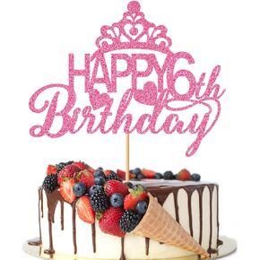 Happy 4th Birthday Cake Topper - Princess Crown, Party Supplies (Pink Glitter)
