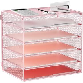 6 Tier Desk Organizer Paper Tray ، Metal File حامل سطح المكتب وملحقات مساحة العمل لرفع تخزين منظمة المكاتب المدرسية (1 ، أسود)