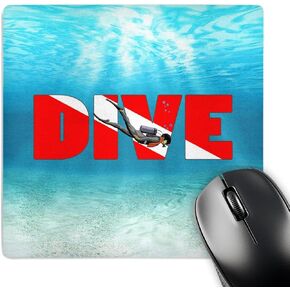 3DROSE - تصميم الغطس تحت الماء SCUBA مع علم الغوص باللون الأحمر والأبيض. - لوحة الماوس- (MP-352929-1)