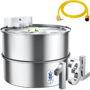 Meowant 2-in-1 Dog Water Fountain for Large Dog, 7-13L/1.8-3.4Gal Automatic Stainless Steel Pet Water Fountain with Garden Hose, BPA Free, 5-Stage Filtered Dog Water Bowl for Muti-pet Outdoor